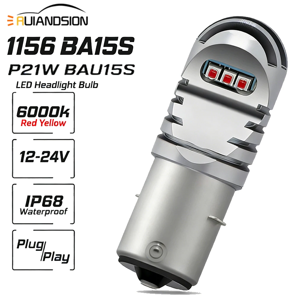 

2Pc BAU15S BA15S LED 1156 P21W Lamp White Amber Red Signal Light IP68 Waterproof For Turn Signal Reverse Lights 12-24V Universal