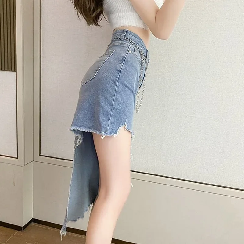 Women's Denim Skirt Sexy Female Jeans Skirts Zipper Coquette Midi High Waist with Pocket Gyaru New in Y2k Vintage Aesthetic V