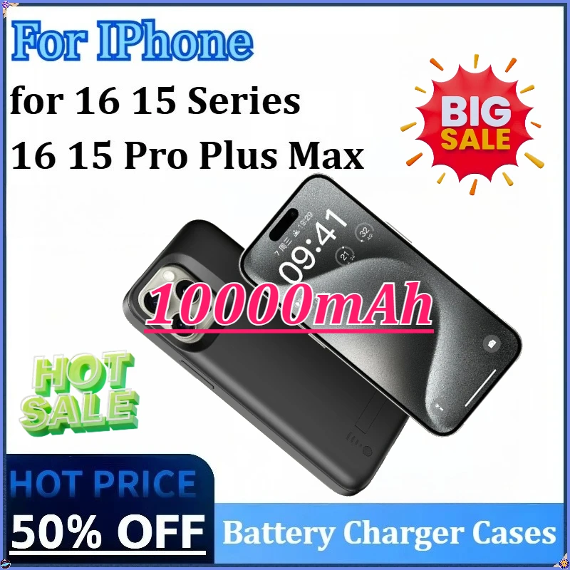 

10000mAh Poble Power Bank Auxiliary Spare Battery for IPhone 16 15 Series 16 15 Pro Plus Max Wireless Charging Battery Case