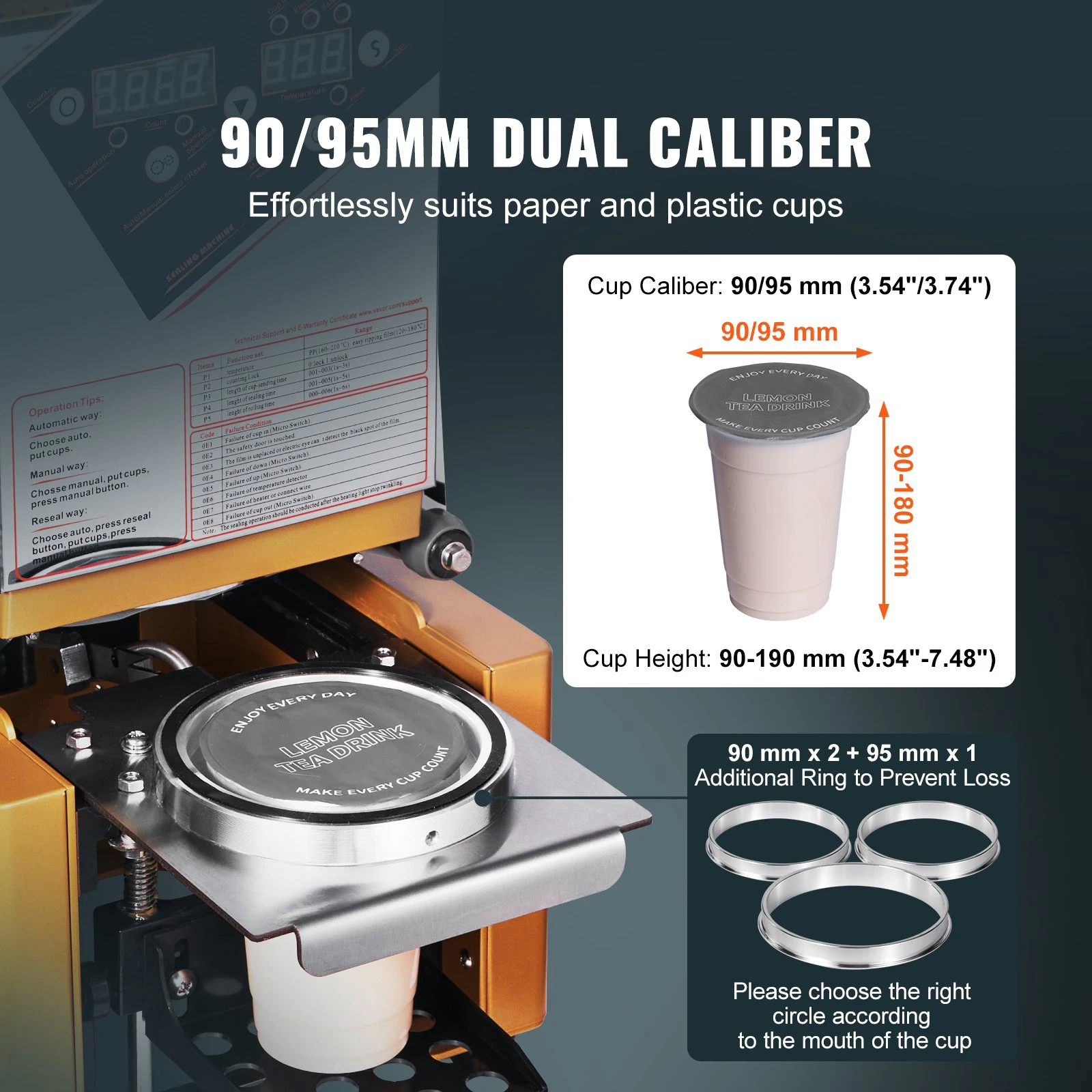 Sealing Machine 500-650 Cups/H Cup Sealer Machine for 90/95 mm Cup Electric Boba Sealer with for Bubble Milk Coffee - view 5