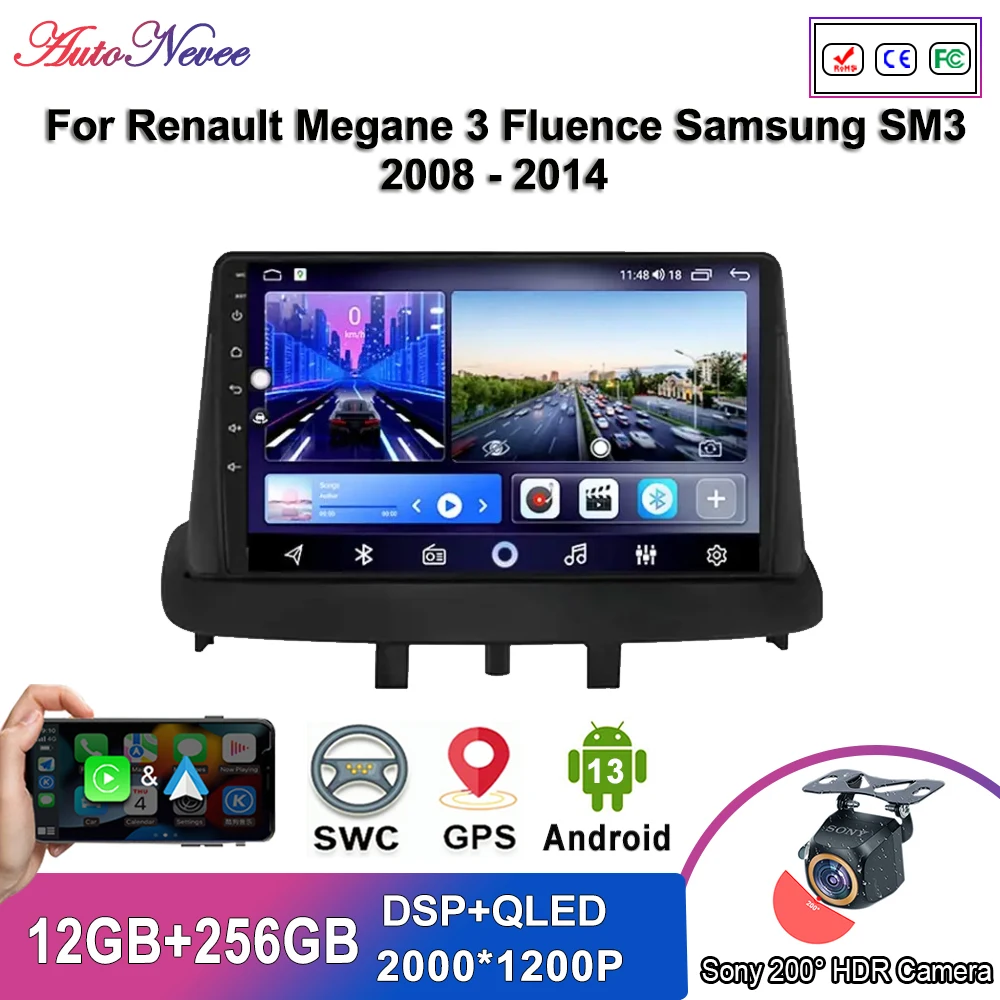 

Android For Renault Megane 3 Fluence Samsung SM3 2008 - 2014 Car Radio Multimedia Video Player Navigation GPS No 2 din 5G WIFI