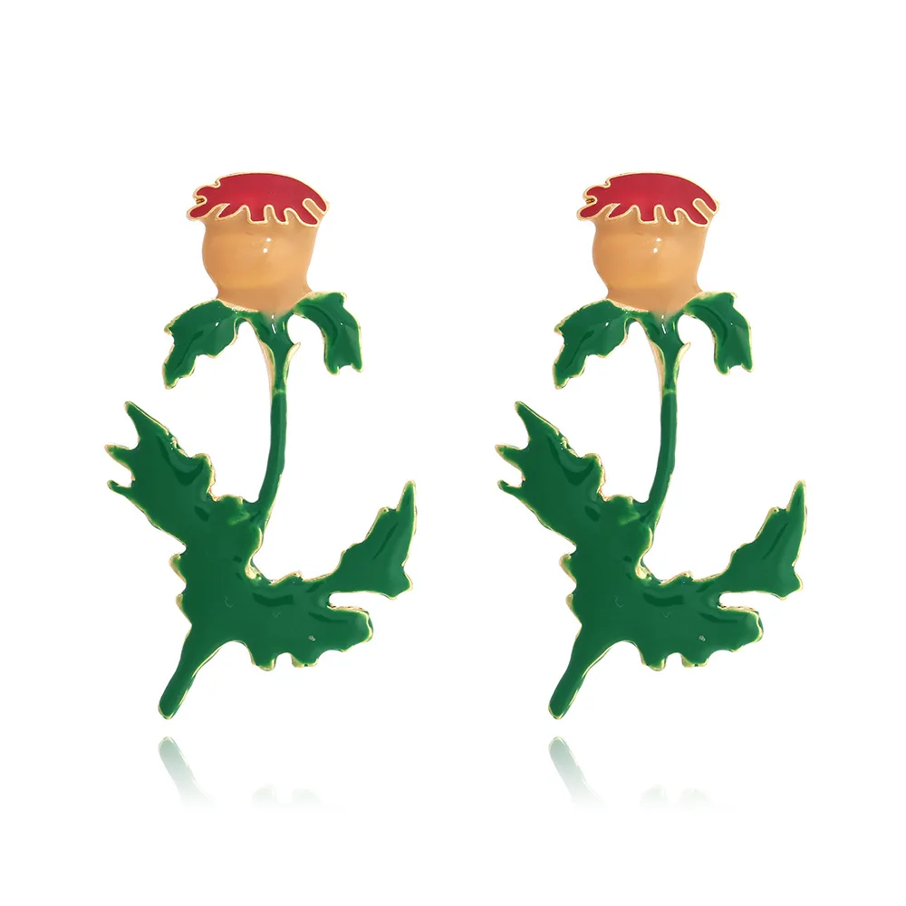New colorful carnation flower oil drop flower earrings Japanese and Korean niche design sense alloy enamel flower earrings women