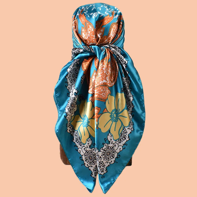 1PC frauen Sommer Strand Zubehör Mode Satin Quadrat Schal 90*90 zoll Multi-verwenden Kopftuch Party Verwenden vielseitig Haar Handtuch
