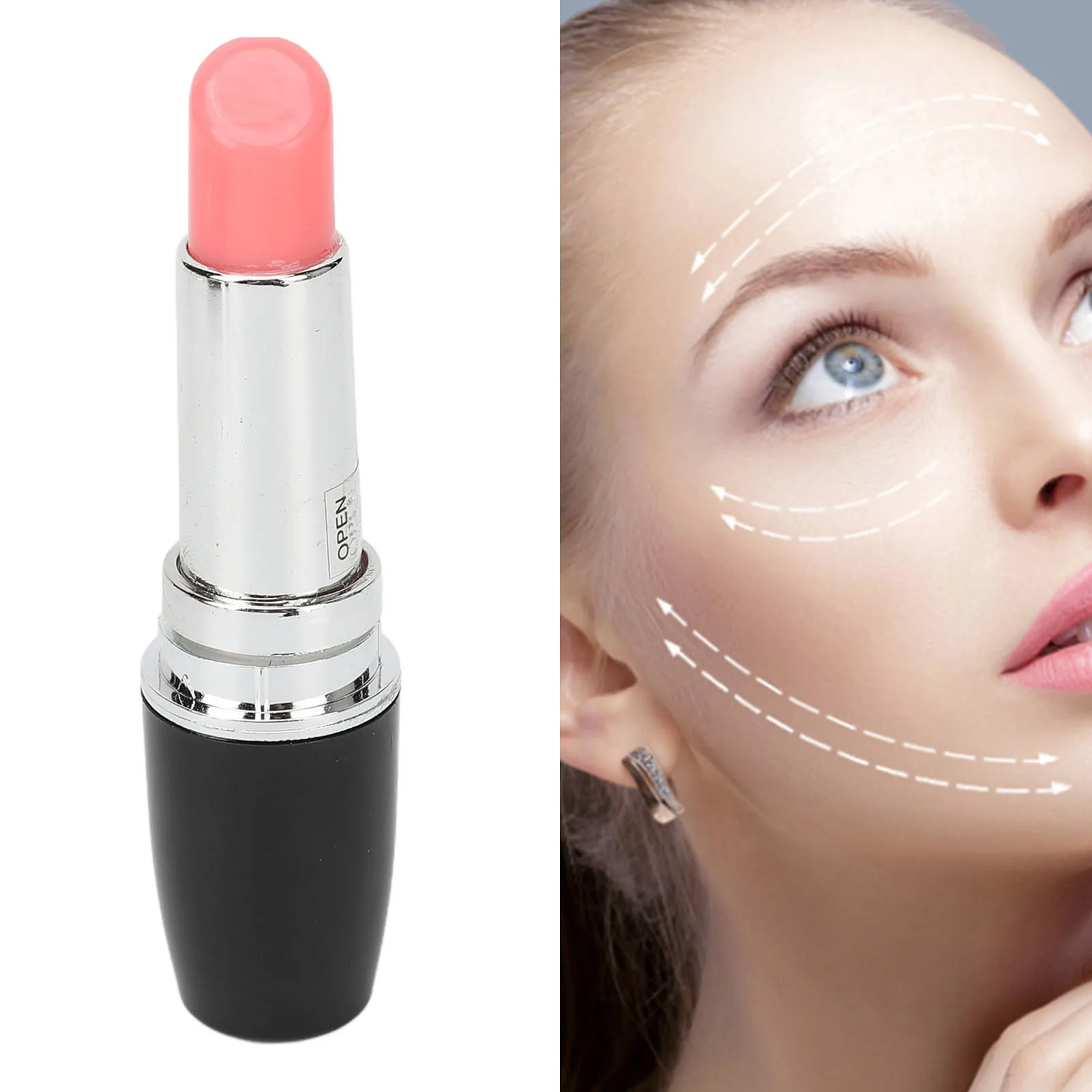 Lipstick Massager Portable Black Lipstick Shape Vibration Face Massage Wand for Facial Eye