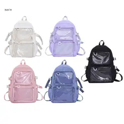 X7YA College Student Large Capacity Nylon Backpack Itabag Japanese Transparent Pocket School Bag for Anime Badges Pin Display