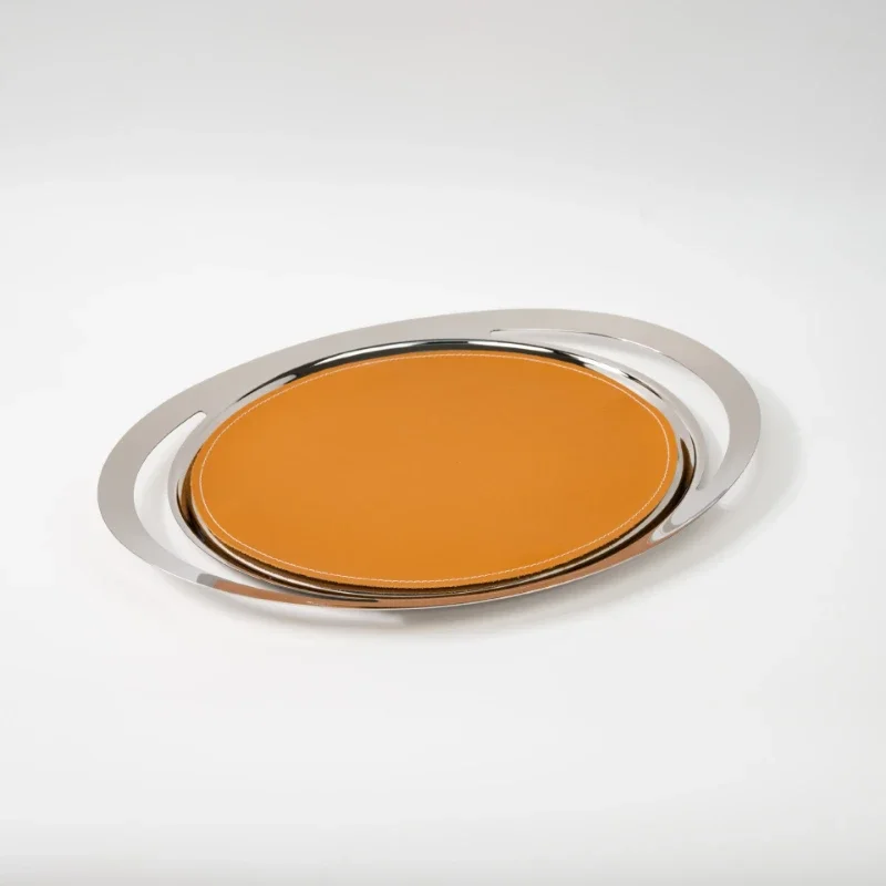 Stainless Steel, Leather, Mirror-polished High-end Fruit Platter, Champagne Storage Platter, Desktop Decorative Pastry Platter