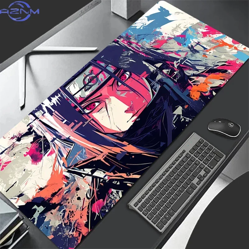 Vibrant Splatter Paint Anime Portrait Graphic Mouse Pad, Rubber Non-Slip Base, Smooth Fabric Gaming Desk Mat for Desktop Gaming
