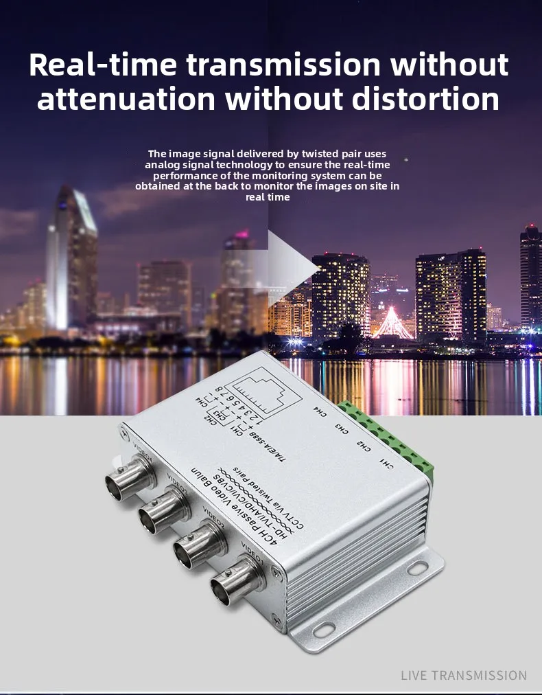 CVI/TVI/AHD Passive Transceiver 4Channels Video Balun Adapter Transmitter BNC Cable 720P 1080P