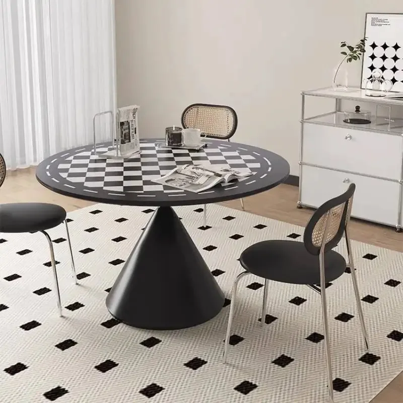 

Vintage Unique Dining Table Simple Professional Nordic Black Creative Dining Table Round Modern Mesas De Jantar Salon Furniture