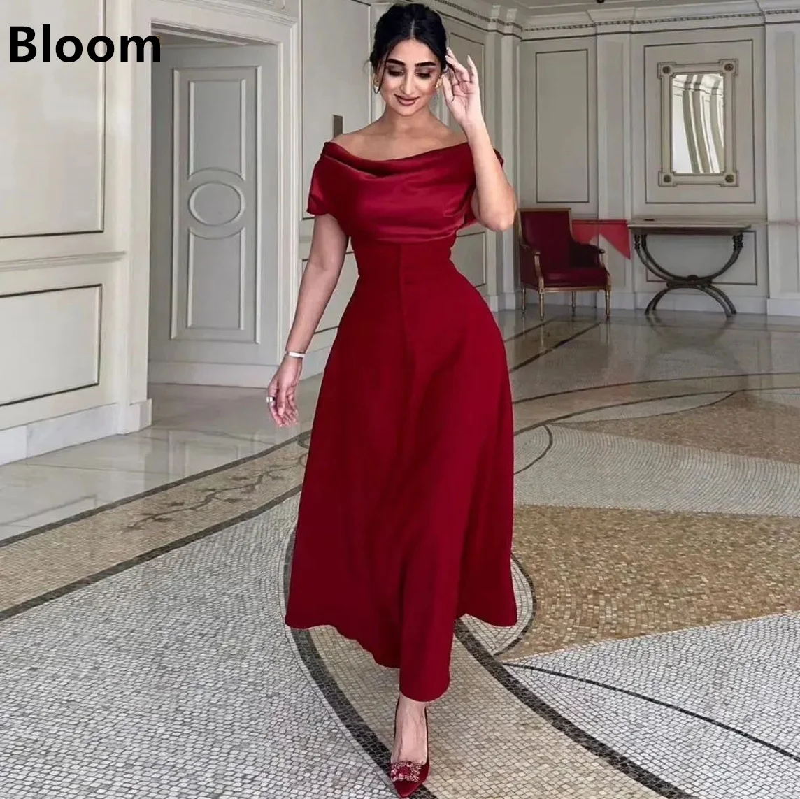 Bloom Custom MadeCharming para mujer vestido De noche satén sin hombros A-Line Vestidos De graduación Robes De Soirée Vestidos De fiesta