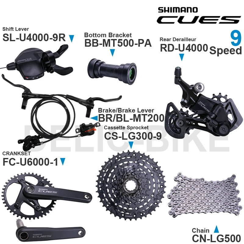 SHIMANO CUES U4000 Groupset SL-U4000-9R RD-U4000 FC-U6000-1 CS-LG300 CN-LG500 MT200 DISC BRAKE BB-MT501 BB-MT500-PA Original