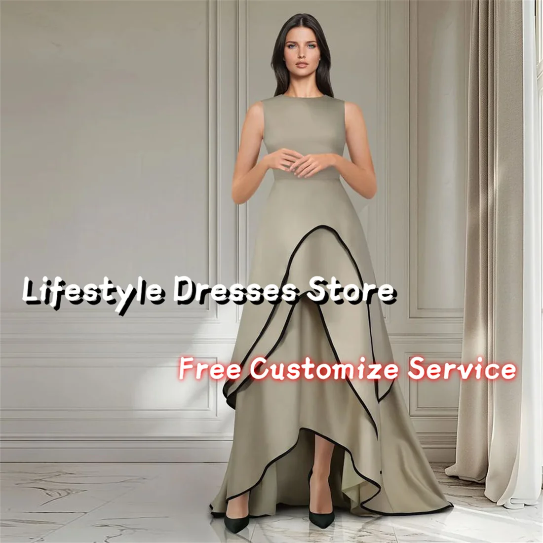 

Gorgeous A-Line Sleeveless Evening Dresses 2024 Asymmetrical Floor-Length Vintage Tiered Formal Dress Elegant Party Gown