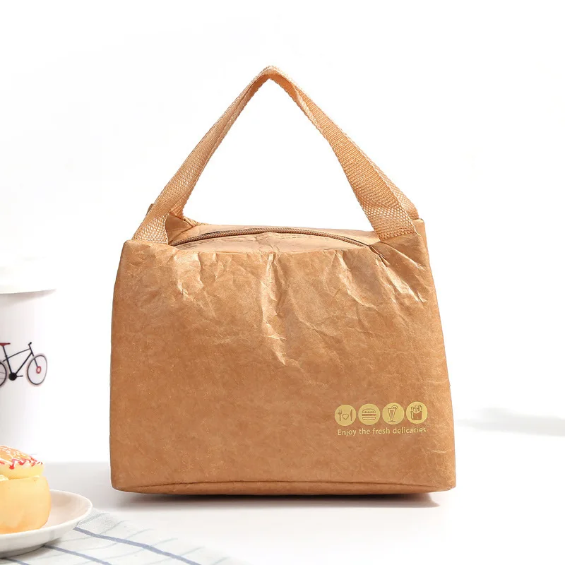 Foldable Reusable Leakproof paper Lunch Food Bag Container Portable Large Capacity Kids Boy Women Thermal Cooler Insulated Kraft