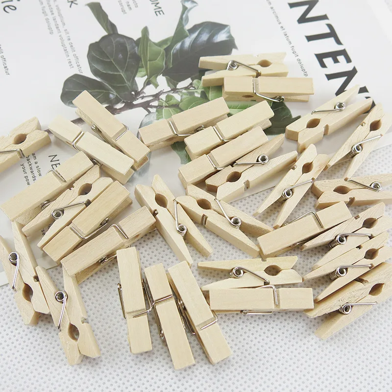 100 Pieces Mini 25/30/35/45mm Natural Wooden Clips Photo Body Clips Clothes Pegs Mini Wooden Paper Photo Clips Wood Clips