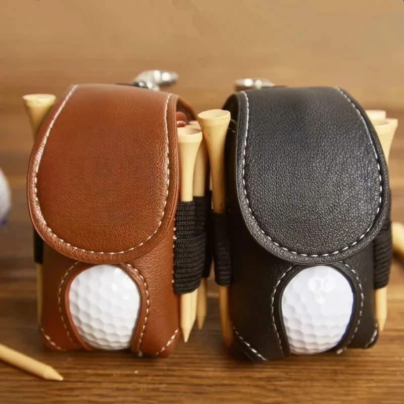 Style Mini Golf Ball Holder, Portable Leather Pouch with Belt Clip for Outdoor Practice