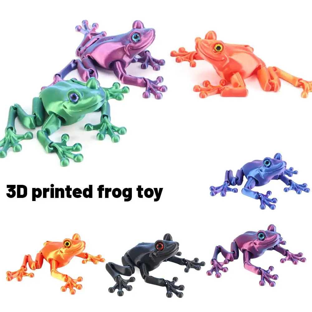 3D Printed Cute Frog Model Multi-joint Movable With Glittering Eyes Simulated Animals Model For Room Decor Accessories Kids Gift