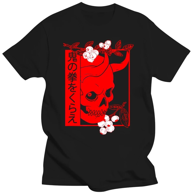 Japanese Demon Art Face Skull Devil Oni Harajuku Aesthetic T-Shirt Summer Men Cotton Tshirt Hip Hop Tees Harajuku Streetwear