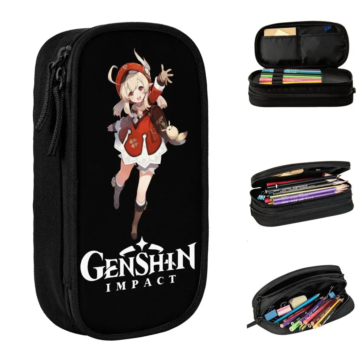 Klee Genshin Impact Pencil Cases Fashion Anime Game Pen Box Bags Kids Big Capacity Students School Gifts Pencil Pouch