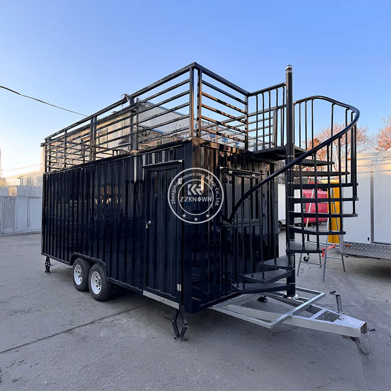 Outdoor container  Food Trailer Minimalist Modern Design Large Transparent Glass Windows Open Sales Window Dual-Wheel Towable