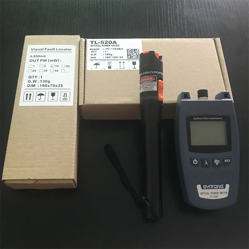 Full Set Mini TL-520 Optical Power Meter With VFL 10mW 10km Visual Fault Locator TL520A Fiber Tester 2 in 1 Group