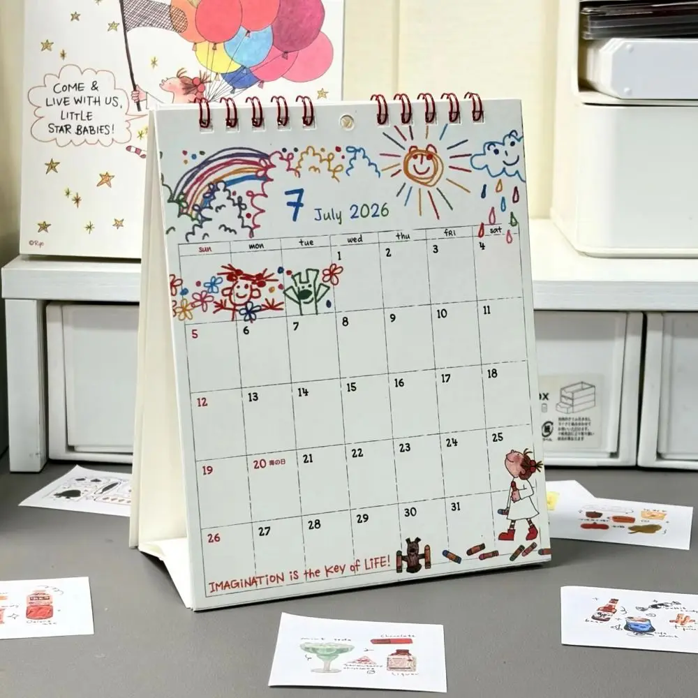 

Заметки 2026 Иллюстрация Настольный календарь Один месяц для просмотра Мультфильм Управление расписанием Календарь Переплет на катушке