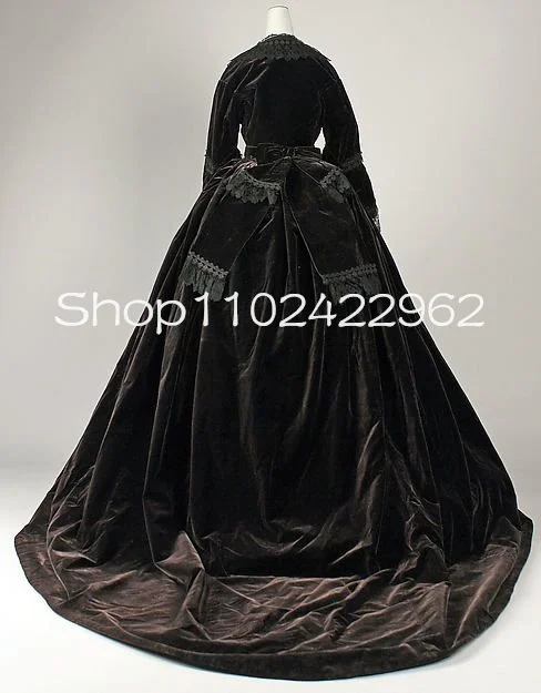 Black Velvet Historical Walk Ball Gown Prom Dresses Fiary Long Sleeve Lace Applique Square The Tudors Costume Evening Gown