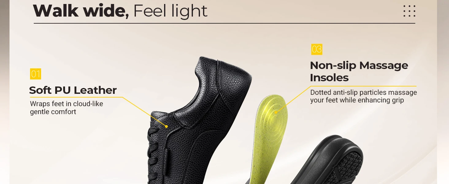 FitVille Herren Breite Leder-Oxford-Schuhe Wasserabweisende Rutschfeste Business-Anzugschuhe mit Verstellbarem Riemen für Geschwollene Füße – Detail 2