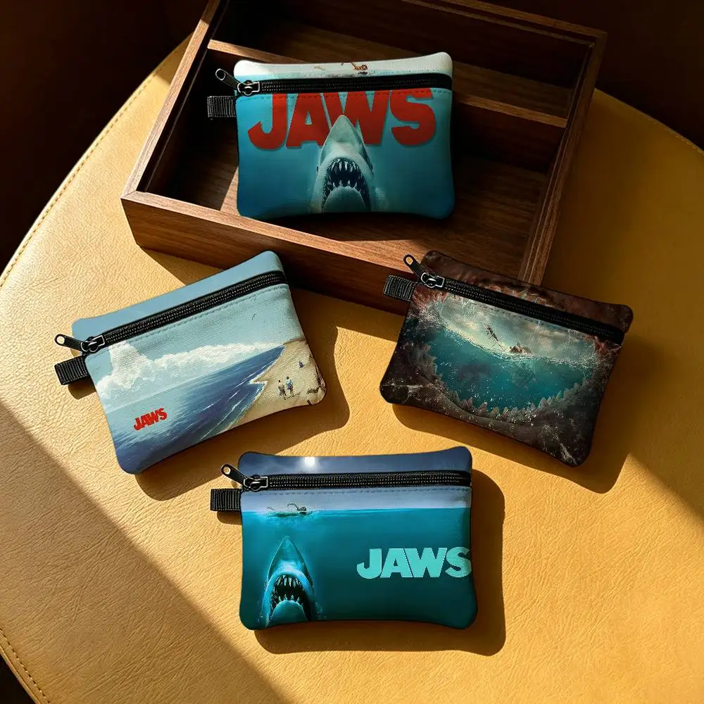 Classic Movie J-Jaws Zippered Coin Purse with Detachable Carabiner – Mini Coin and Key Pouch