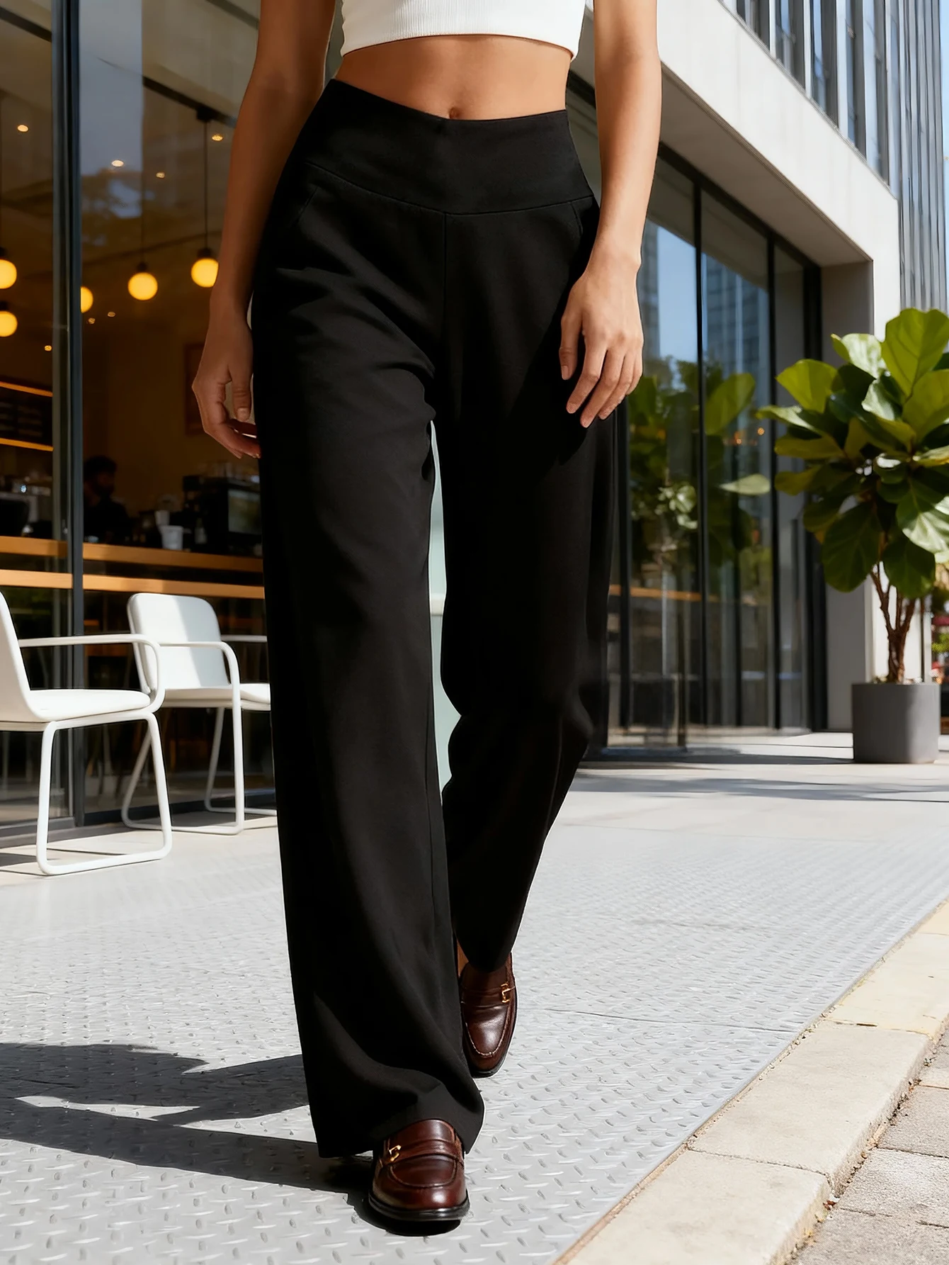 

Женские повседневные брюки-палаццо для офиса и улицы, стрейч, скрывающие фигуру, прямого кроя, полной длины