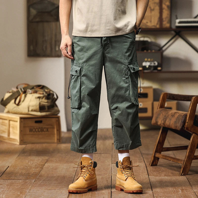 

Cotton Capri Pants Men's Casual Multi-Pockets Lightweight Shorts Outdoor Hiking Cargo Short Pants Working Running Cargo Pants