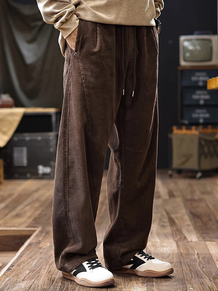

plus Size 300 Pou Retro American Fce Lined Corduroy Straight Leg Casual Pants Loose Wide Leg Trousers for Men
