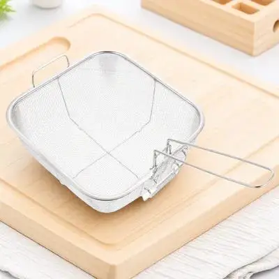 

1pc Square Frying Basket Stainless Steel Food Strainer Fryer Tool Oil Drain Hot Pot Cooking Dense Holes Multi Purpose Kitchen