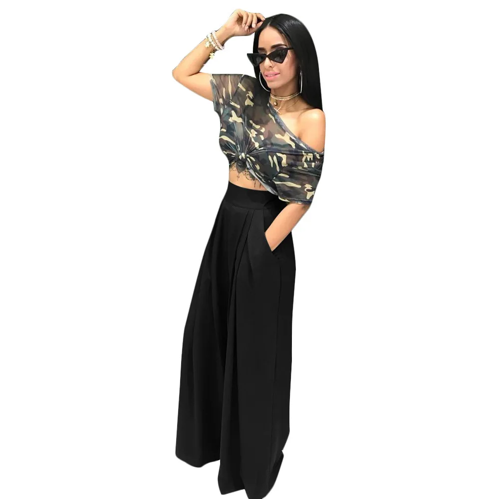 

Casual Loose Wide Leg Pants Pure Color Blo Long Trousers Versatile Women's Faion Autumn Thin Polyester mid Waist