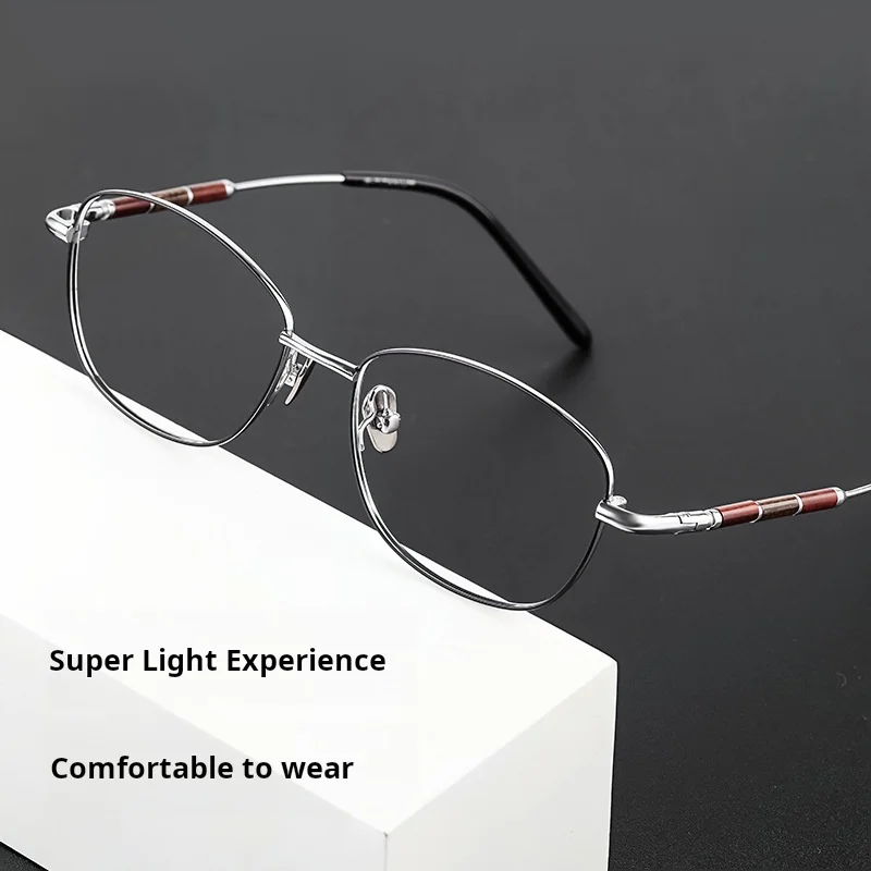 

TFTB Luxury Pure Titanium Sandalwood Women's Glasses Retro Oval Ultra-light Small Size Optical Prescription Eyeglasses Frame 623