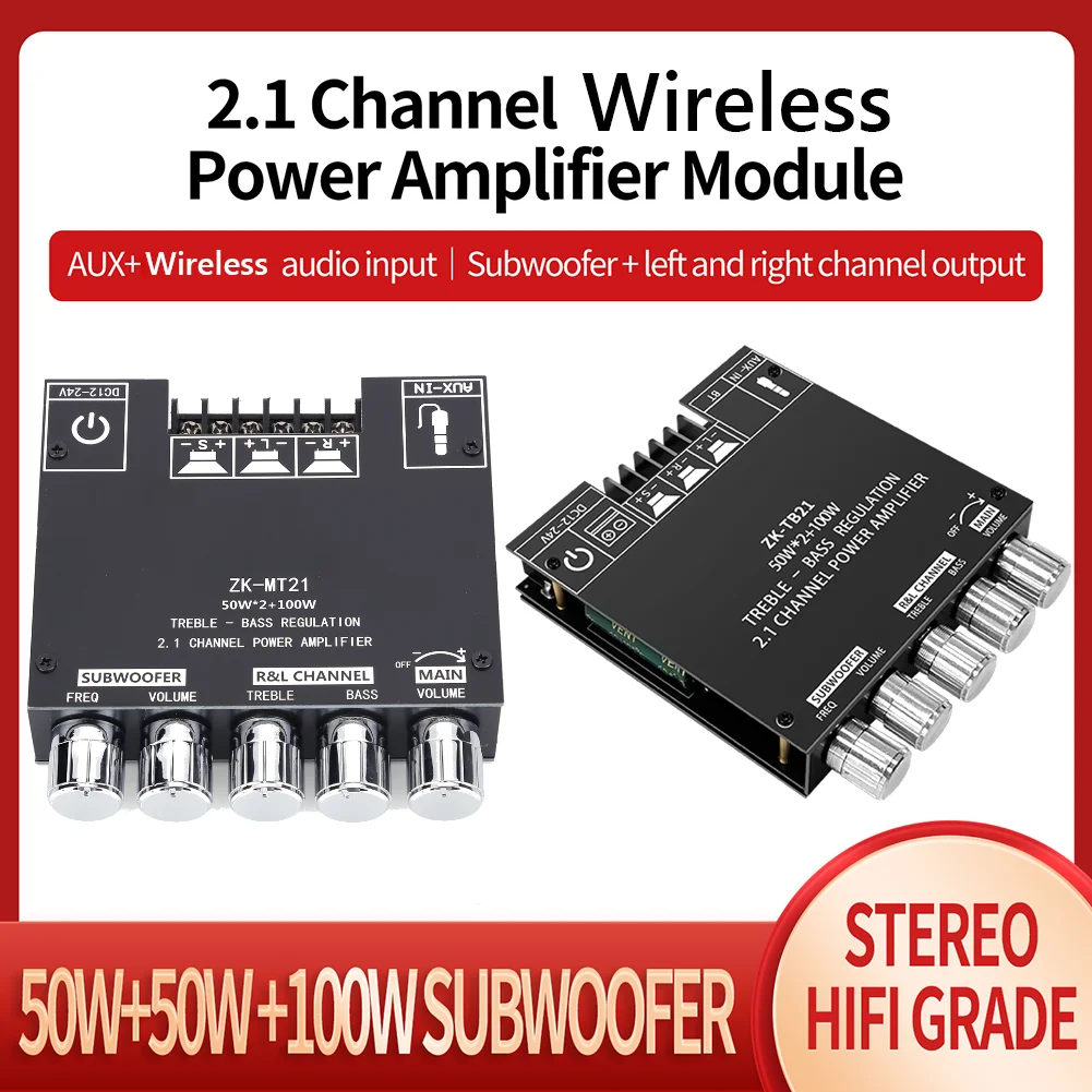 ZK-MT21 ZK-TB21 Canale BT 5.0 CS8673E 2.1 Scheda amplificatore subwoofer 50W * 2 + 100W Scheda amplificatore audio stereo di potenza AMP per basso AUX