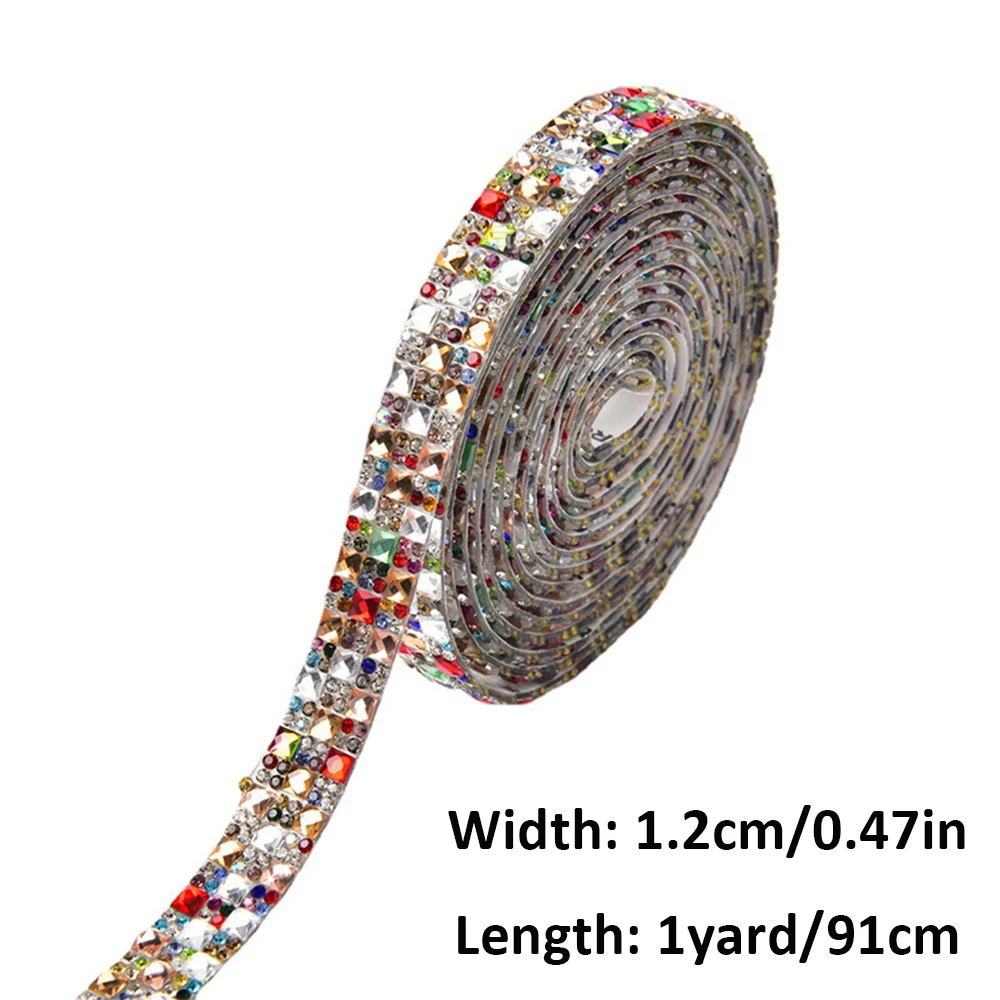 1 Yard Self Adhesive Rhinestones Sticker for Crafts Crystal Diamond Ribbon DIY Sticker Car Phone Camera Trim Decoration 1.2cm