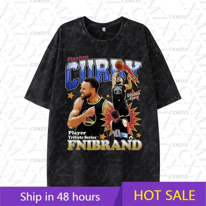 

Retro washed old short-sleeved team summer pure cotton loose and versatile retro street tide brand ins printing