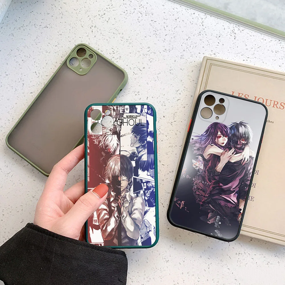 Funda de teléfono translúcida esmerilada para iPhone 16Pro 15 14 Pro Max 7 8 16 Plus 11 12 13 Mini X XS XSMax Tokyo Ghoul Anime cubierta negra