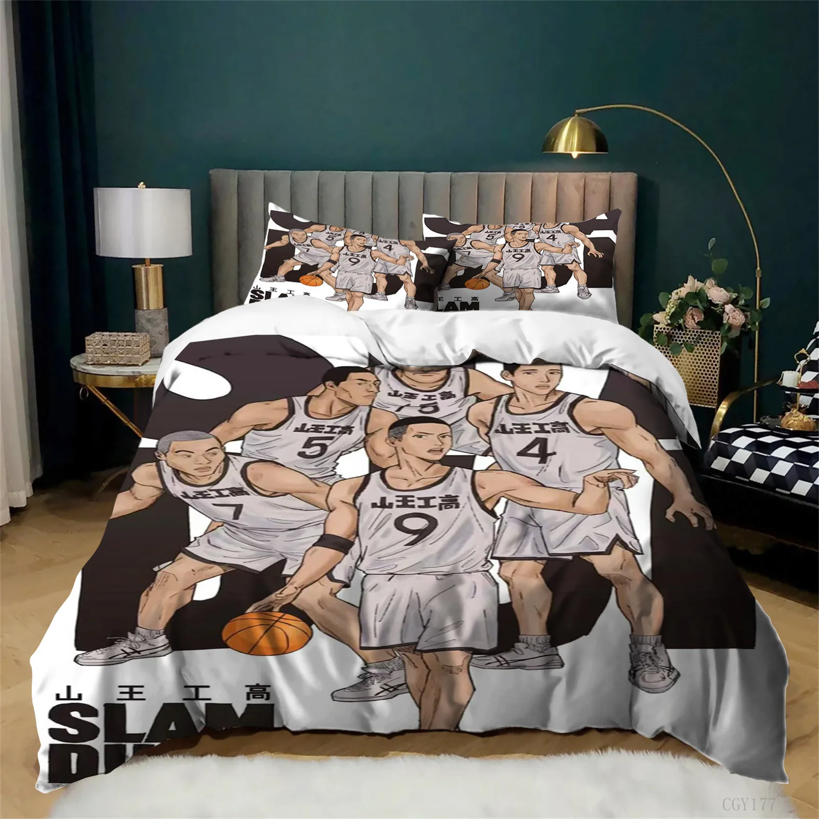 

Sl-am Du-nk Duvet Cover Set with Zipper Closure All Season Lightweight Bedding Set 1 Duvet Cover+2 Pillow Shams