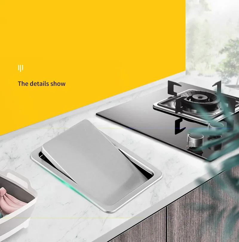 Stainless Steel Recessed Built-in Balance Swing Flap Lid Cover Trash Bin Garbage Can Kitchen Counter Top
