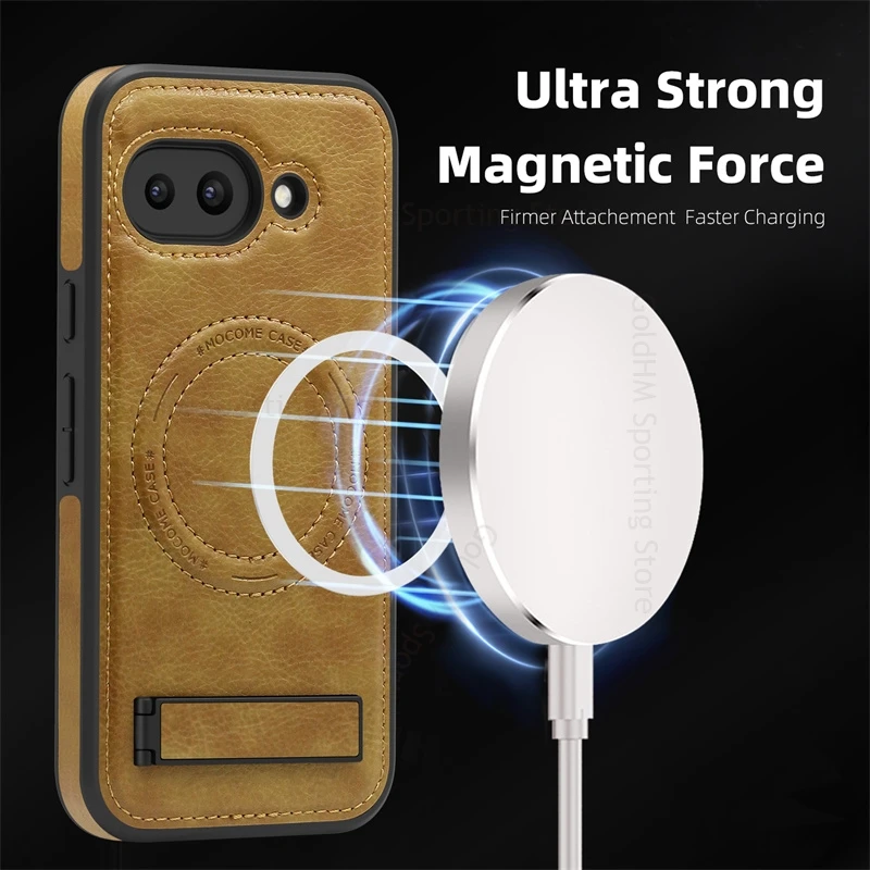 

For Google Pixel 9a Shockproof Magnetic Leather Phone Kickstand Back Case For Pixel 9A GXQ96 Shell Invisible Bracket Stand Cover