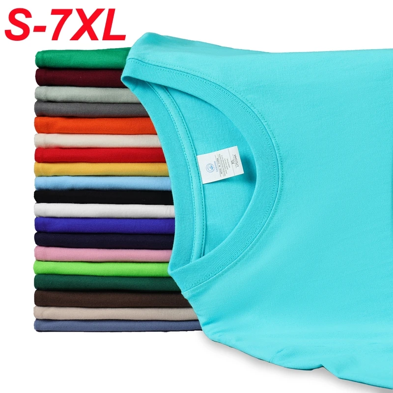 Cotton 100% T Shirt Men Plus Size 7xl 20 Colors Oversized 6xl Short Sleeve O-Neck T-Shirts Summer Solid Loose Mens Clothing