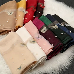 New Pearl Organza Silk Scarf Hijab Summer Sun Protection Shawls For Woman Elegant Stole Solid Color Wraps Headband 190*70cm