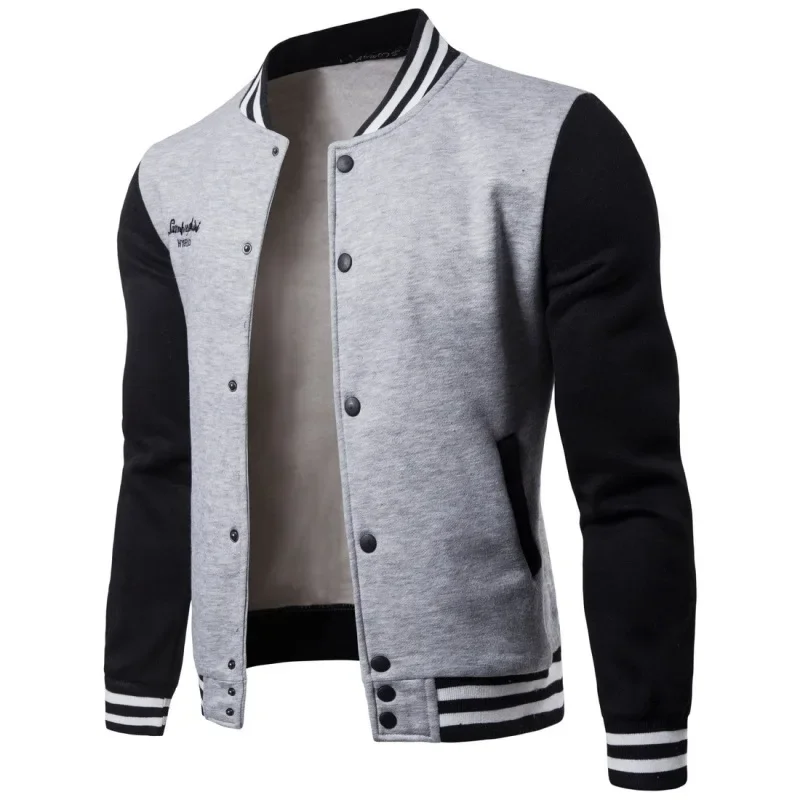 

Autumn 2022 Couple Fleece Stand Collar Cardigan Casual Loose Large Top Color Contrast Baseball uniform Coat