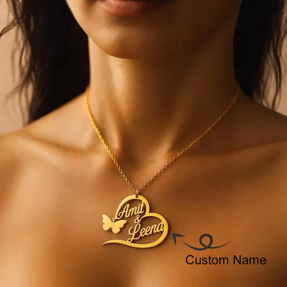 

Custom Name Necklace Couple Names Pendant Personalized Stainless Steel Jewelry for Men Women Chain Choker 18K Gold Plated