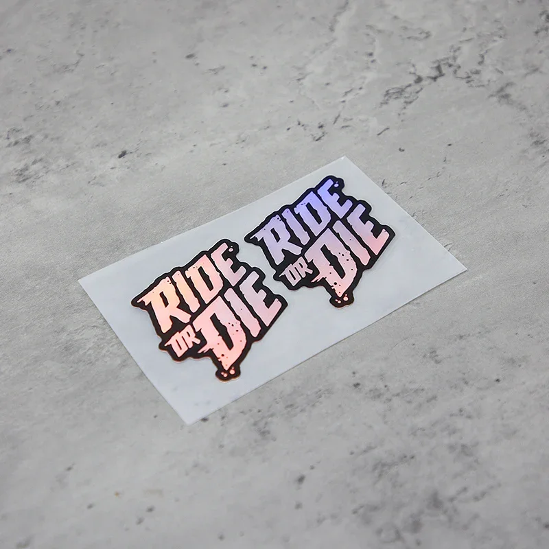 2PCS/SET "RIDE OR DIE" Holographic Car Decals, Stylish Streetwear - Inspired Auto Stickers, Eye - catching Color Gradient Decor