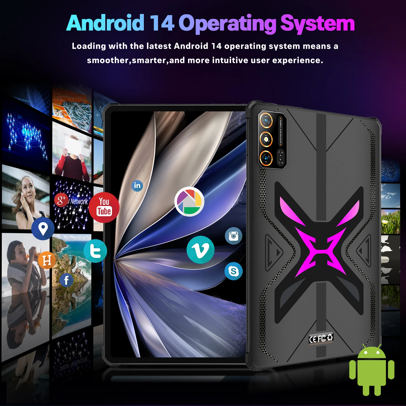 Nieuw ontwerp 10,1 inch Android 14 tablet-pc 8 GB 128G Google Play 4G Telefoongesprek Wifi Anti-valverlichtingsmodi GPS 8800 mAh Kids Tab