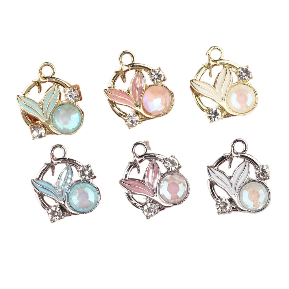 10pcs/lot 14*16MM Zinc Alloy Enamel Rhinestone Inlaid Fishtail Pendant Charms DIY Necklace Bracelet Earrings Accessories