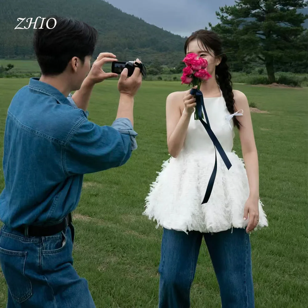 ZHIO Современное мини-платье с кисточками для свадебной вечеринки Холтер ALine Платья на день рождения Корейское свадебное платье для фотосессии в помещении на заказ 웨딩드레스