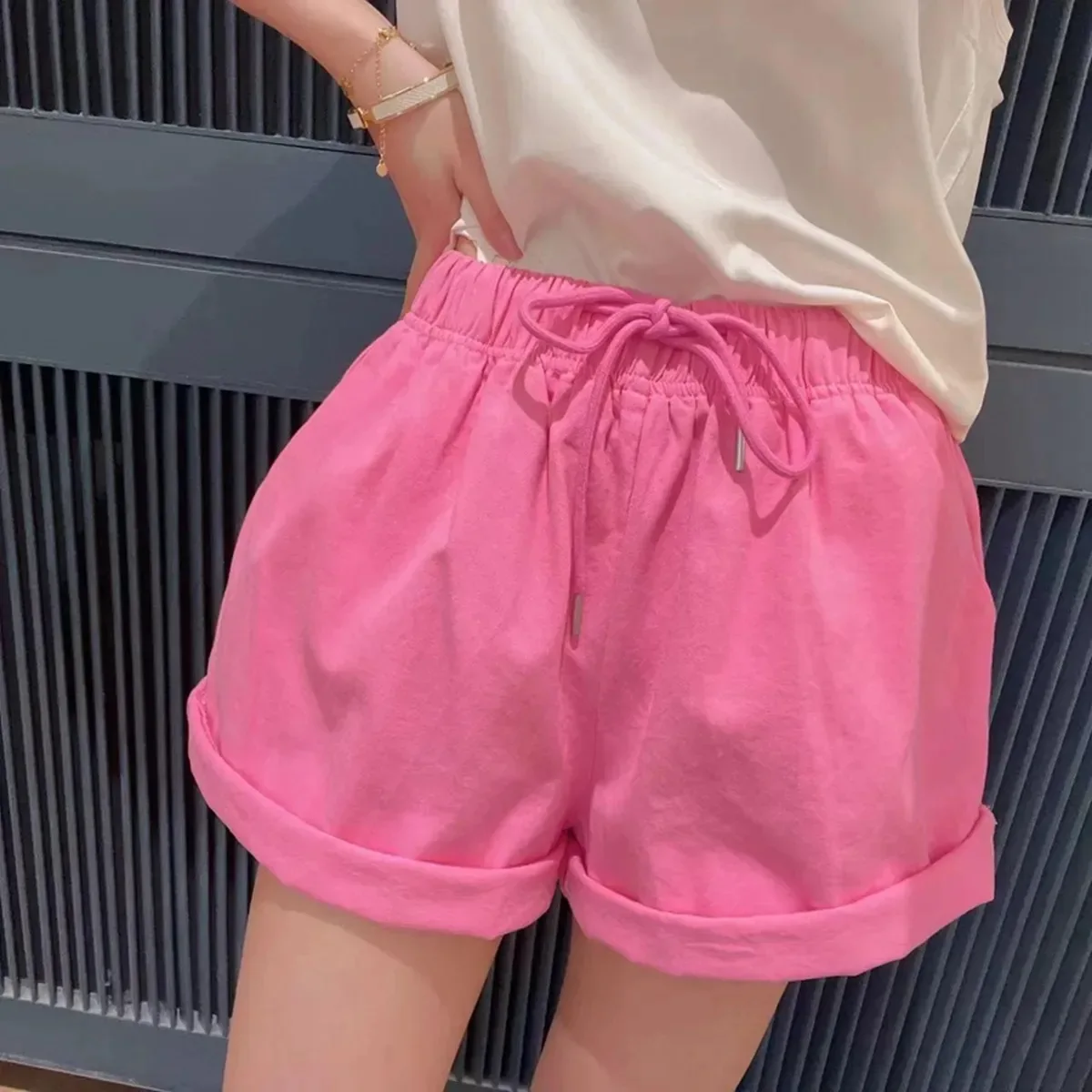 Girls pure cotton Bolaraxia new bright elastic waist versatile wide legs wear casual fashion cute shorts
